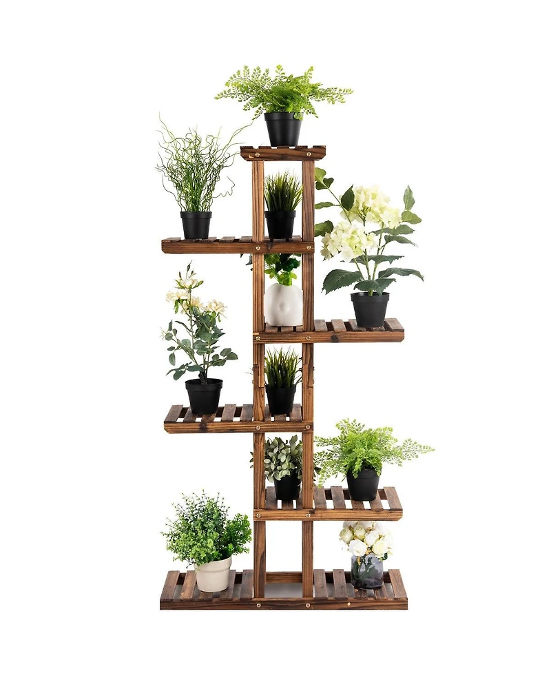 6 Tier Garden Wooden Shelf Storage Plant Rack Stand