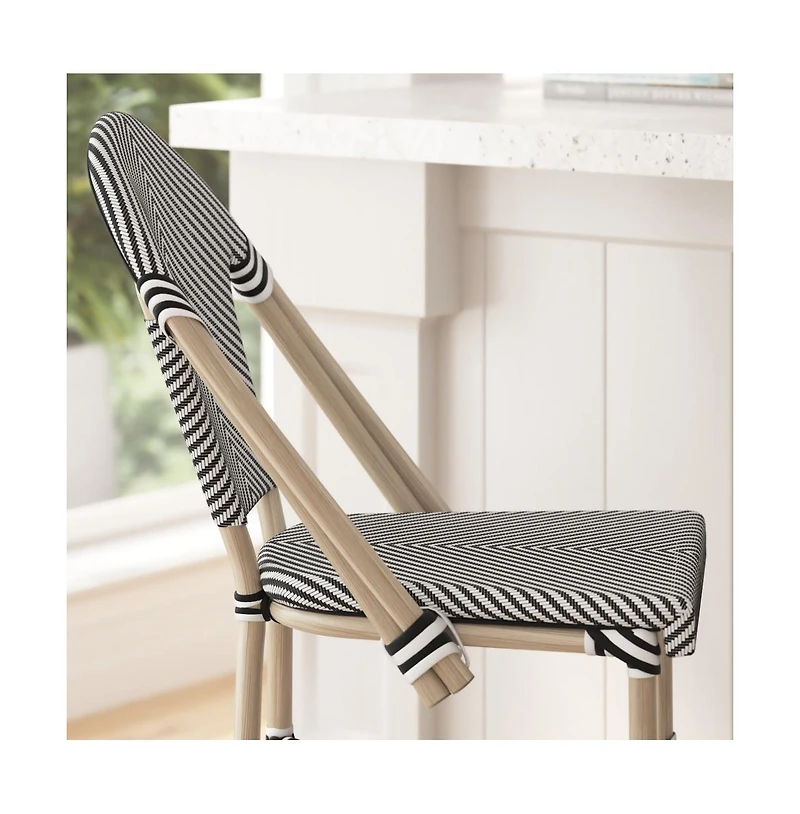 Mael Set Of Two Stacking Bistro Style Bar Stools With Textilene Backs And Seats Metal Frames For Indoor/Outdoor Use