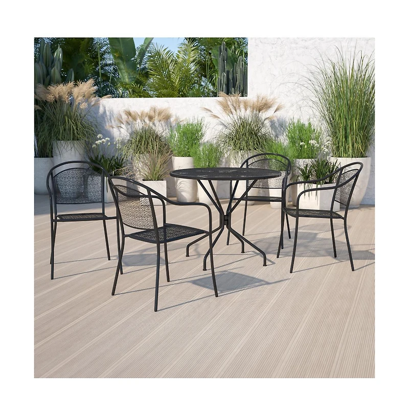 Commercial 35.25" Round Metal Garden Patio Table Set W/ Back Chairs