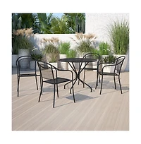 Commercial 35.25" Round Metal Garden Patio Table Set W/ Back Chairs