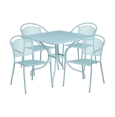 Emma+Oliver Commercial 35.5" Square Metal Garden Patio Table Set W/ 4 Round Back Chairs