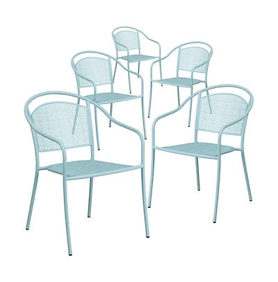 Emma+Oliver Commercial Grade 5 Pack Indoor-Outdoor Steel Patio Arm Chair With Round Back