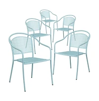 Emma+Oliver Commercial Grade 5 Pack Indoor-Outdoor Steel Patio Arm Chair With Round Back