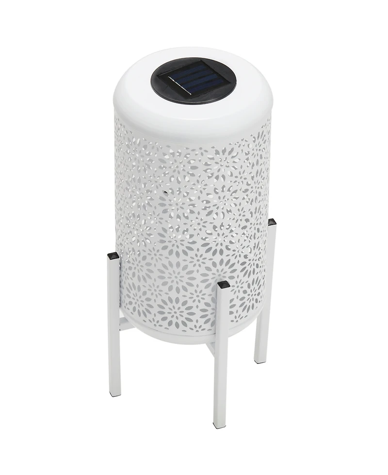 Glitzhome 14.25" H Metal Cutout Flower Pattern Solar Powered Led Outdoor Lantern with Stand