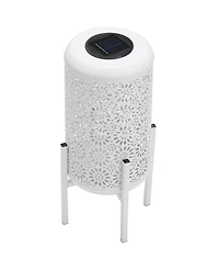 Glitzhome 14.25" H Metal Cutout Flower Pattern Solar Powered Led Outdoor Lantern with Stand