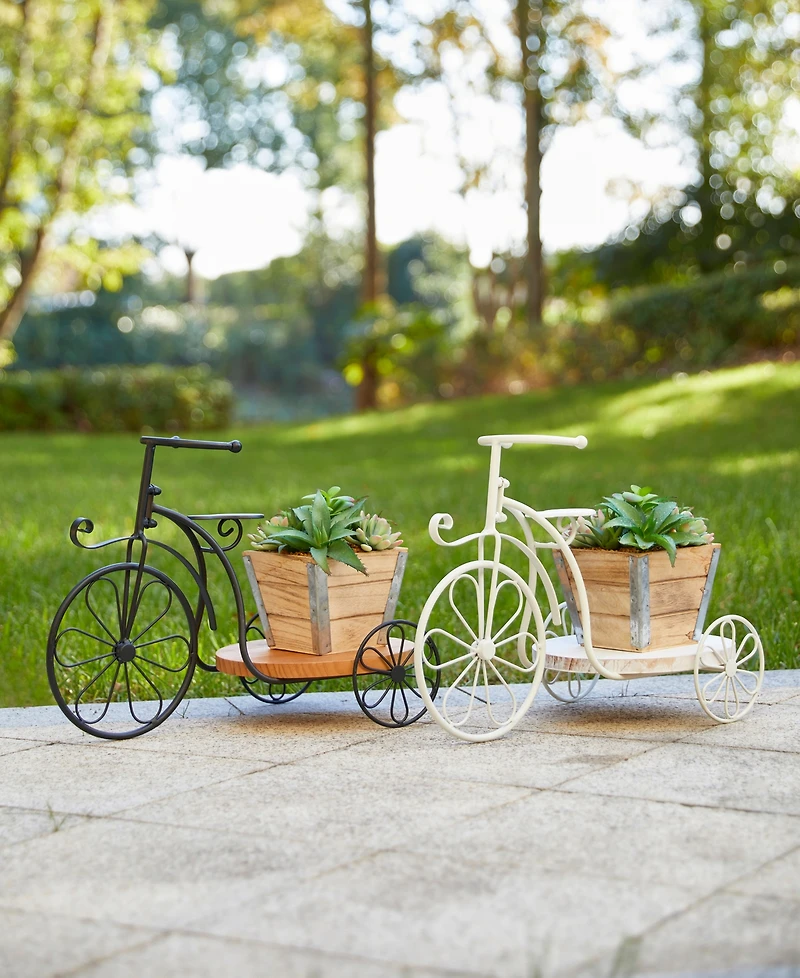 Glitzhome 18" L Washed Solid Wood and Metal Tricycle Planter Stand