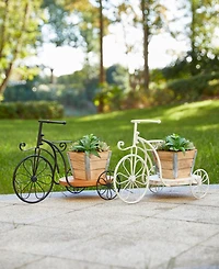 Glitzhome 18" L Washed Solid Wood and Metal Tricycle Planter Stand