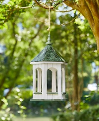 Glitzhome 15.75" H Patina Metal Roof Solid Wood Gazebo Tray Bird Feeder