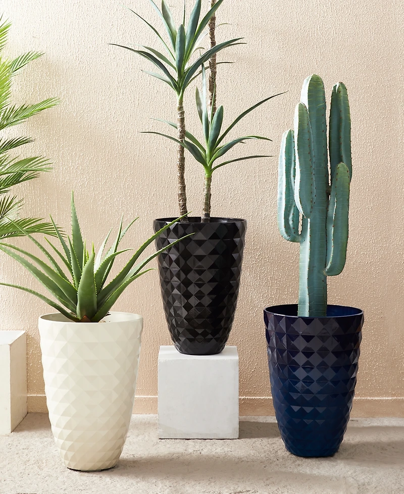 Glitzhome 19.75" H Oversized Set of 2 Pe and Stone Faux Ceramic Diamond Textured White Tall Planter