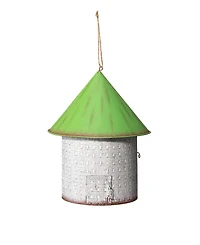 Glitzhome 11" H Stylish Distressed Metal Cottage Decorative Birdhouse with a Cluster of 3D Flowers and Butterfly