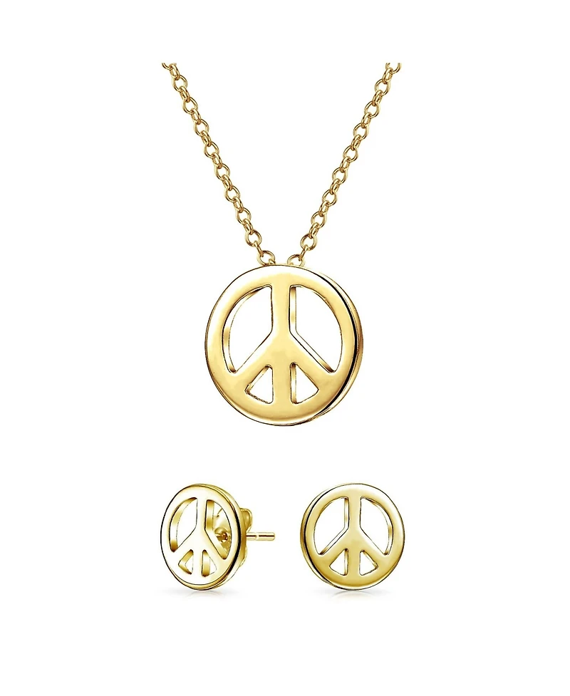 Bling Jewelry Minimalist World Peace Sign Pendant Necklace in Gold Plated Sterling Silver