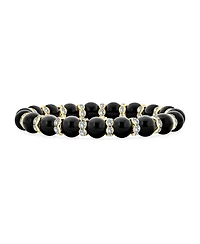 Bling Jewelry Set of 3 Black Simulated Pearl Stretch Bracelets with Crystal Gold Spacers