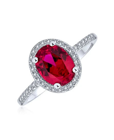 Bling Jewelry 3CT Cubic Zirconia Cz Pave Oval Solitaire Halo Red Pink Cocktail Ring Sterling Silver