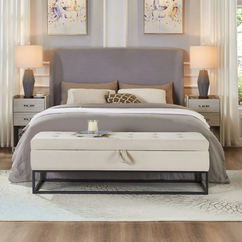 58.6" Bed Bench Metal Base with Storage Velvet