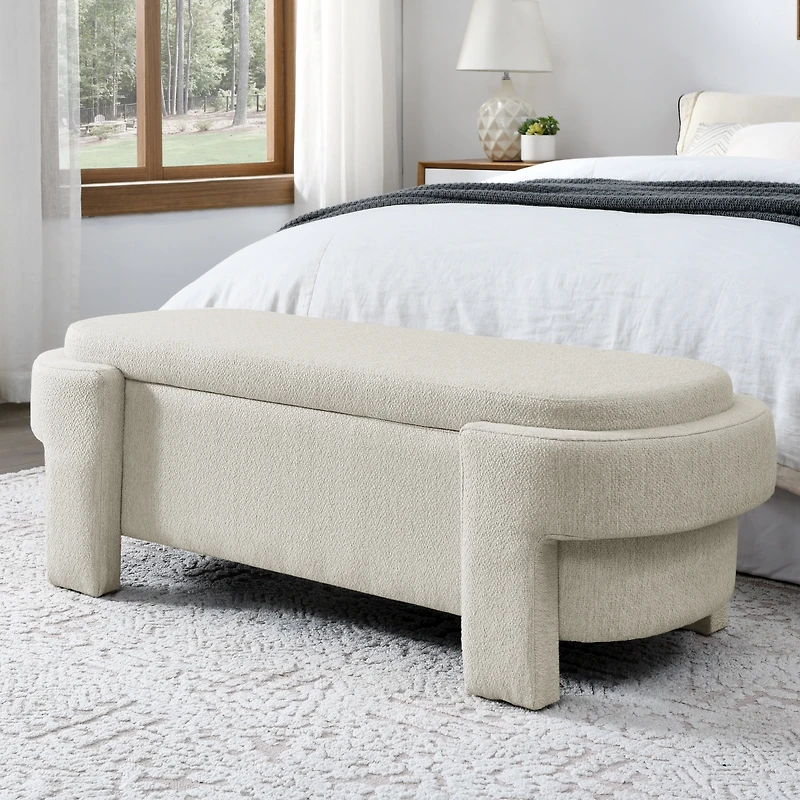 Streamdale Beige Upholstered Storage Bench (51.5"X20.5"X17")