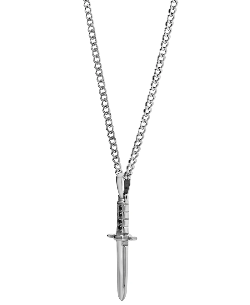 Blackjack Men's Cubic Zirconia Sword 24" Pendant Necklace Stainless Steel