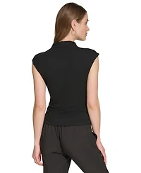 Dkny Women's Mock-Neck Sleeveless Side-ruched Knit Top, Regular & Petite