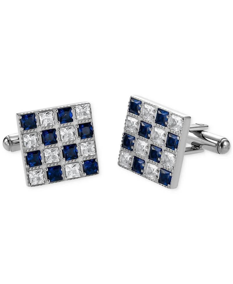Blackjack Men's Cubic Zirconia Checkerboard Square Cufflinks in Stainless Steel