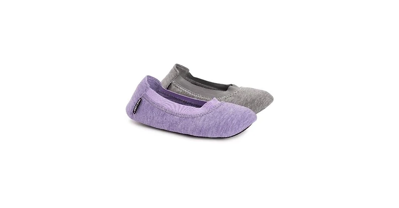 Muk Luks Women's 2 Pair Travel Ballerina Slipper Set