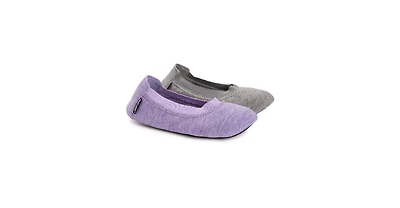 Muk Luks Women's 2 Pair Travel Ballerina Slipper Set