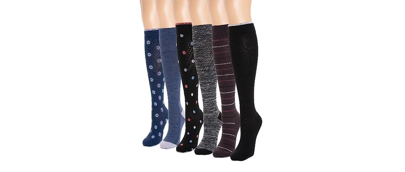 Muk Luks Women's 6 Pack Nylon Compression Knee-High Socks