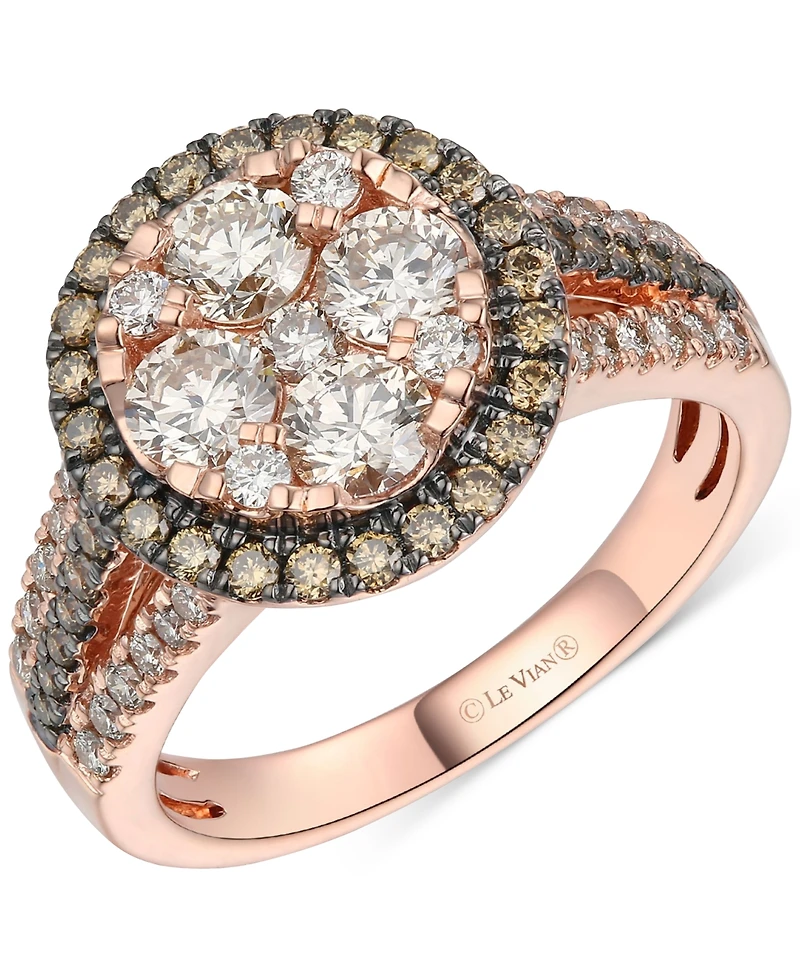 Le Vian Chocolate Diamond & Nude Diamond Halo Cluster Ring (1-5/8 ct. t.w.) in 14k Rose Gold