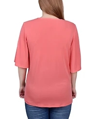 Ny Collection Petite Elbow Sleeve Tie-Front Top
