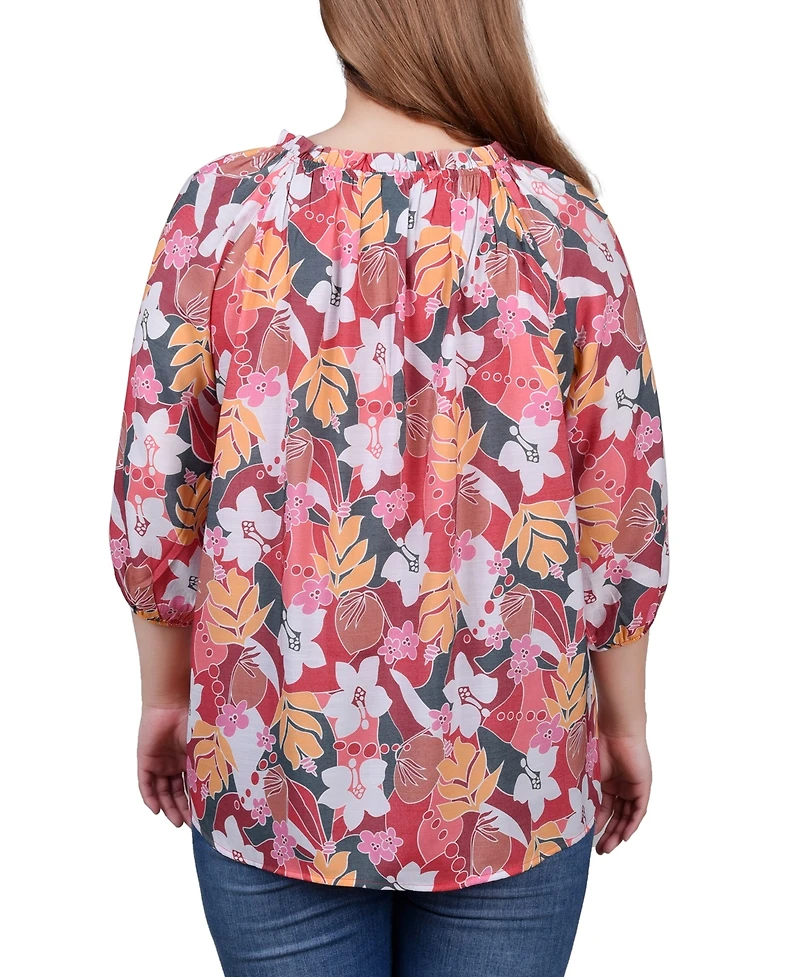 Ny Collection Petite 3/4 Sleeve Drawstring Neck Blouse Top