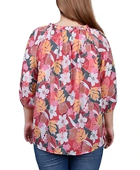 Ny Collection Petite 3/4 Sleeve Drawstring Neck Blouse Top