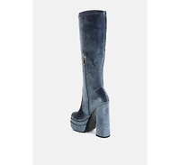 lazuli high block heel velvet boot