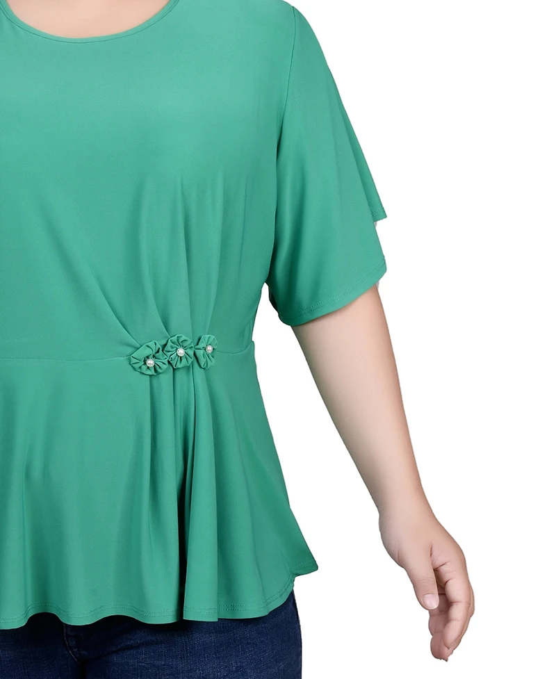 Ny Collection Plus Size Flutter Sleeve Flower-Detail Top