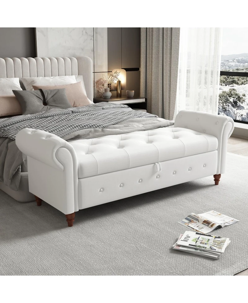 Streamdale Furniture 63" Bed Bench Cream White Fabric