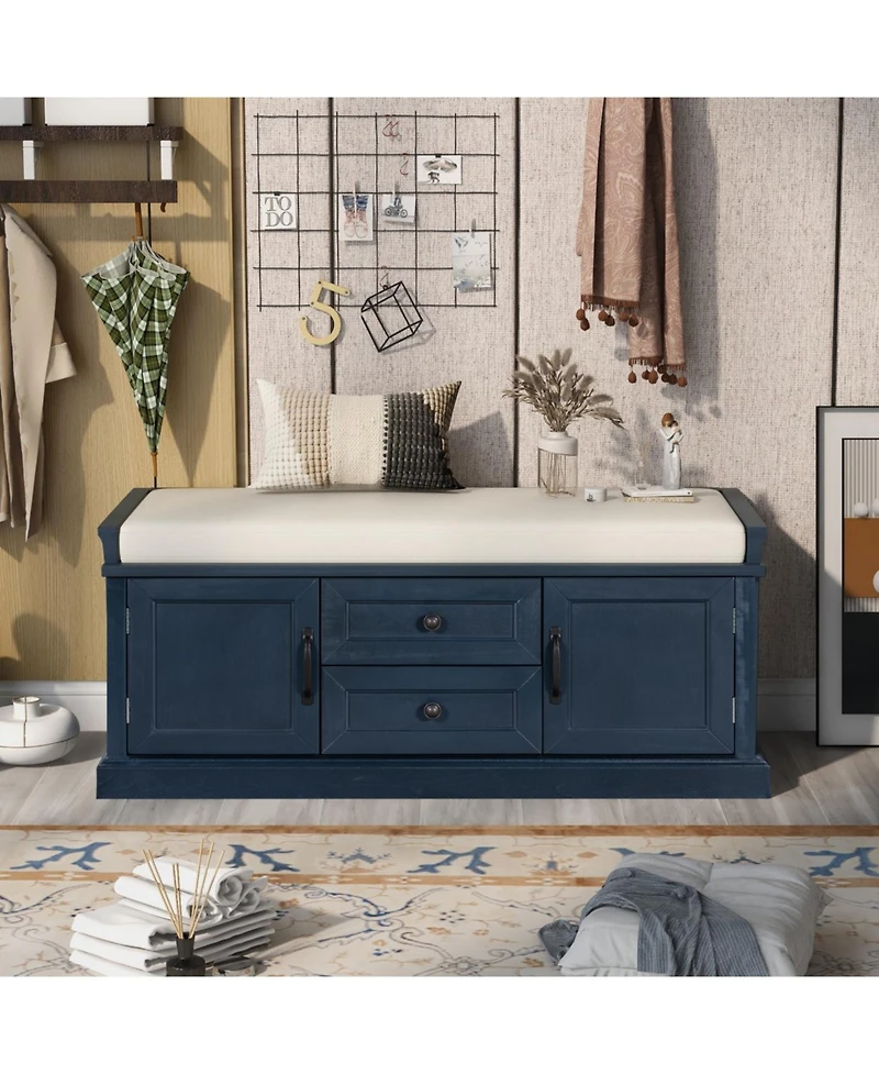 Streamdale Furniture Storage Bench With 2 Drawers And 2 Cabinets