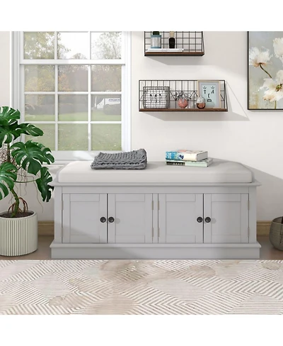 Streamdale 4-Door Storage Bench with Shelves and Cushion