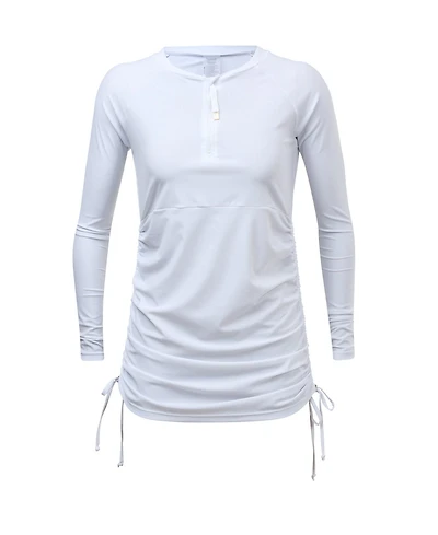 Ladies White Ruched Ls Swim Dress