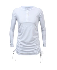 Ladies White Ruched Ls Swim Dress