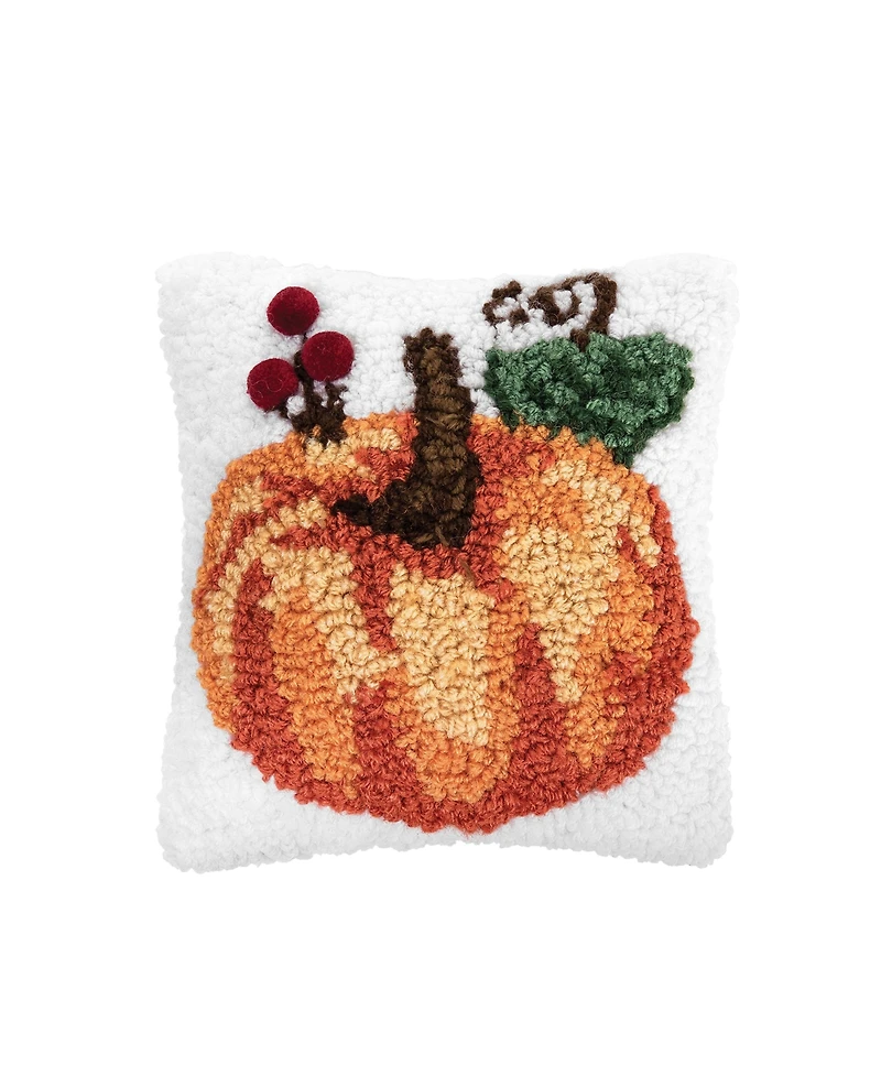 8" x 8" Pumpkin Hooked Petite Size Fall Pillow