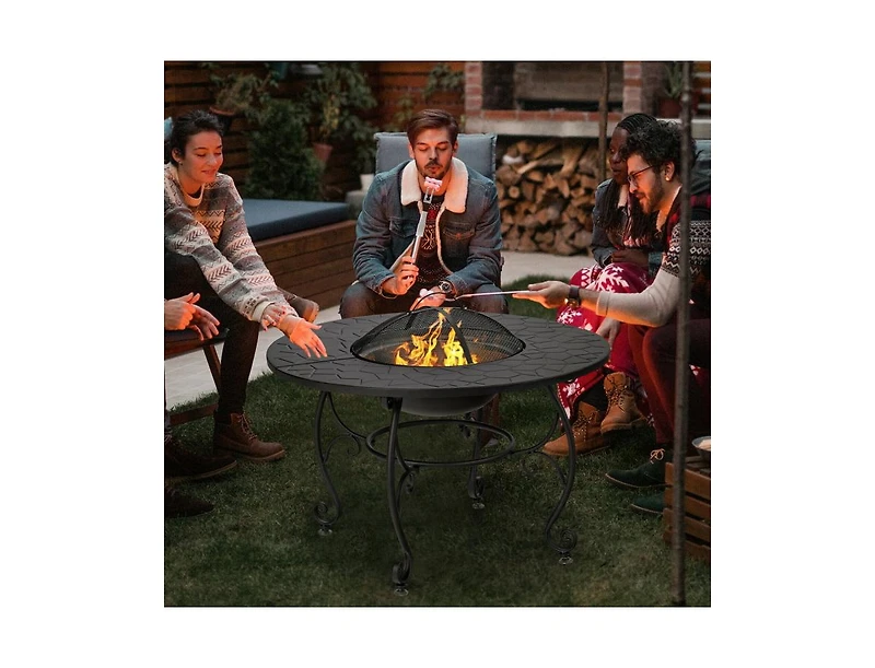 35.5 Feet Patio Fire Pit Dining Table With Cooking Bbq Grate