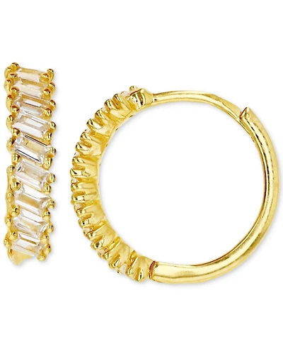Cubic Zirconia Baguette Small Hoop Earrings in 14k Gold-Plated Sterling Silver, 0.57"