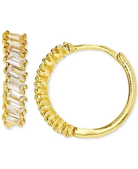 Cubic Zirconia Baguette Small Hoop Earrings in 14k Gold-Plated Sterling Silver, 0.57"