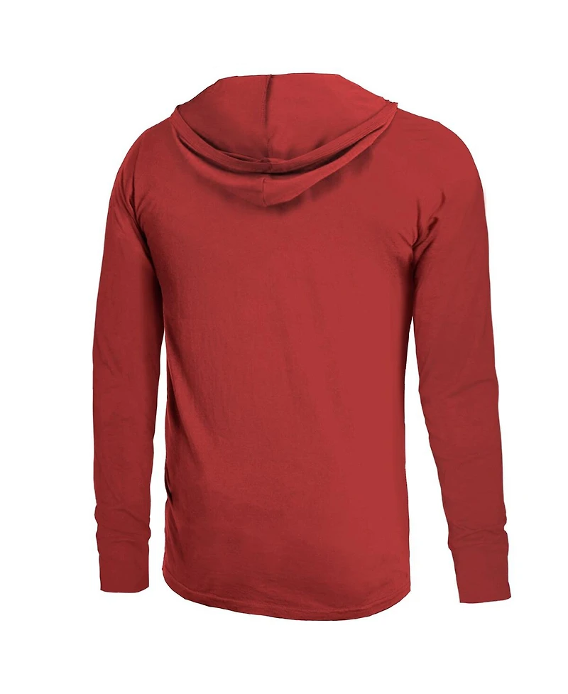 Men's Majestic Threads Scarlet Distressed San Francisco 49ers Super Bowl Lviii Tri-Blend Soft Hand Long Sleeve Hoodie T-shirt