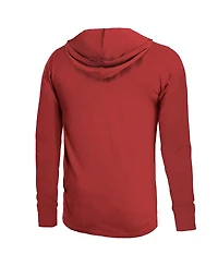 Men's Majestic Threads Scarlet Distressed San Francisco 49ers Super Bowl Lviii Tri-Blend Soft Hand Long Sleeve Hoodie T-shirt