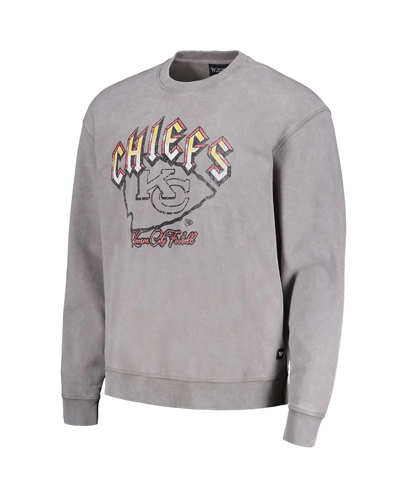 Men's and Women's The Wild Collective Gray Distressed Kansas City Chiefs Pullover Sweatshirt