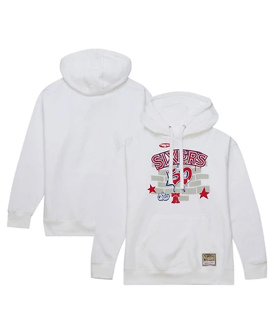 Men's Mitchell & Ness x Tats Cru White Philadelphia 76ers Hardwood Classics Brick Pullover Hoodie