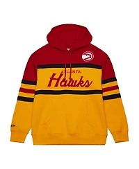 Men's Mitchell & Ness Gold, Red Atlanta Hawks Head Coach Pullover Hoodie