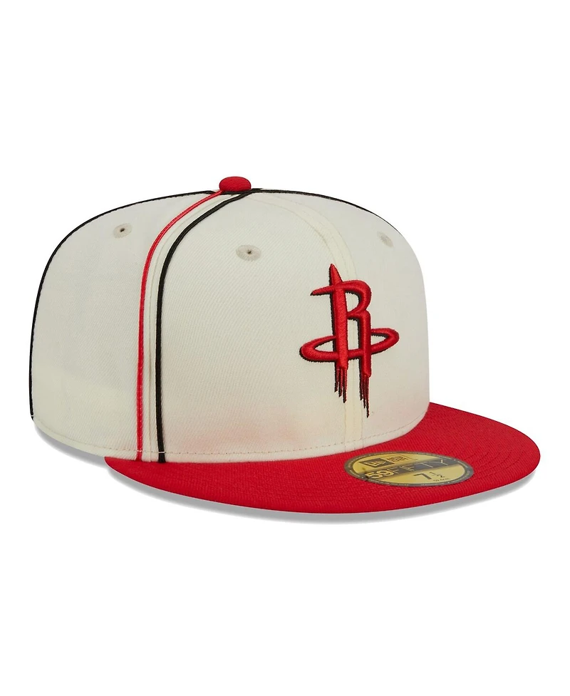 Men's New Era Cream, Red Houston Rockets Piping 2-Tone 59FIFTY Fitted Hat