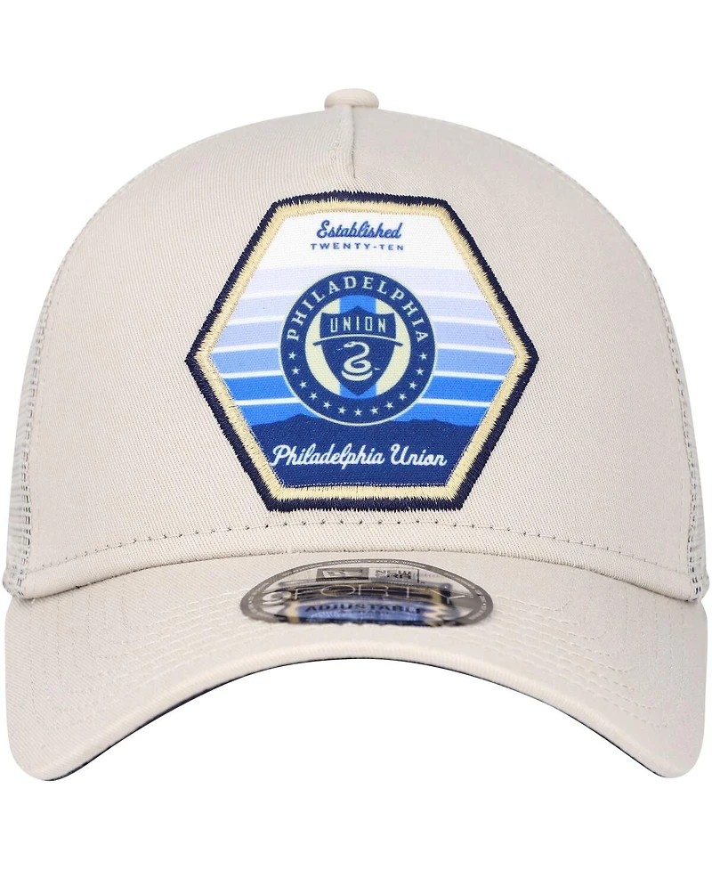 Men's New Era Cream Philadelphia Union Established Patch 9FORTY A-Frame Trucker Adjustable Hat