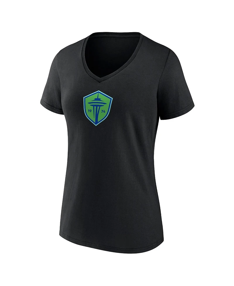 Women's Fanatics Black Seattle Sounders Fc Primary Logo V-Neck T-shirt