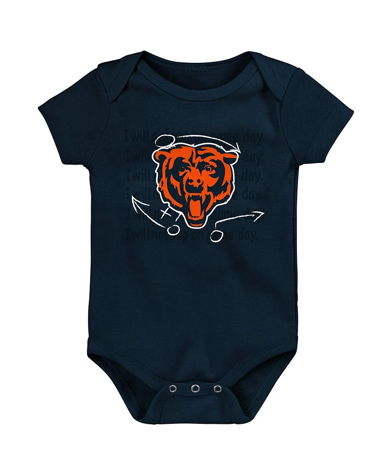 Baby Boys and Girls Orange, Navy, Heather Gray Chicago Bears Three-Pack Eat, Sleep and Drool Retro Bodysuit Set
