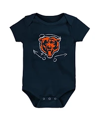Baby Boys and Girls Orange, Navy, Heather Gray Chicago Bears Three-Pack Eat, Sleep and Drool Retro Bodysuit Set